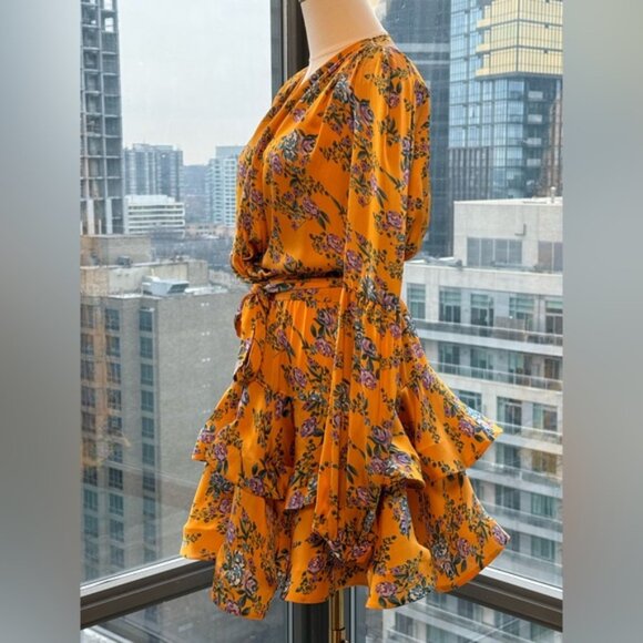 🆕 BRONX & BANCO 🧿NWOT Hanna Floral Tiered Ruffle Mini Dress, Marigold Sz M US6 - Picture 5 of 12